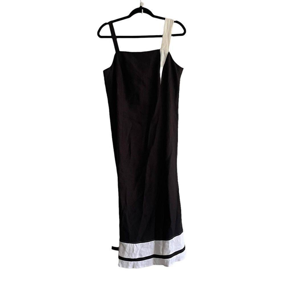 KONTRAST Linen Sleeveless Midi Maxi Colorblock Dress Black White 10